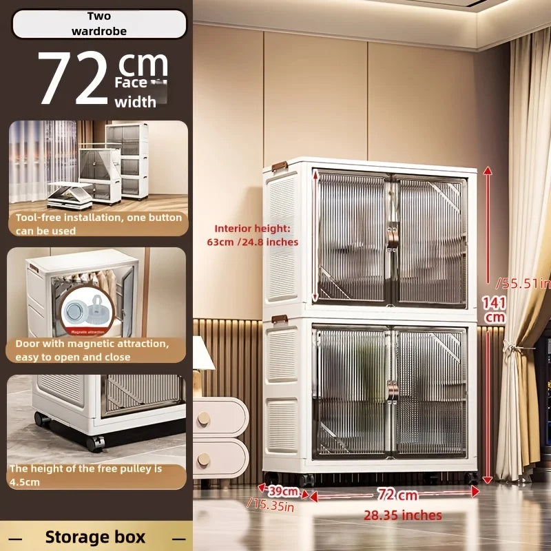 72cm Wide Foldable Storage Cabinet with Rolling Wheelsfor Clothes/Toys – Bedroom/Living Room/Bathroom Organization Oasis Select Gray-2 Cabinets