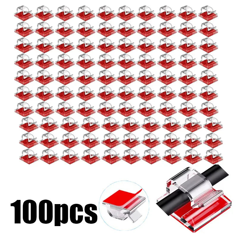 10/30/100PCS Cable Organizer Clips Cable Management Wire Manager Cord Holder USB Charging Data Line Bobbin Winder Wall Mounted Oasis Select 100PCS-Transparent