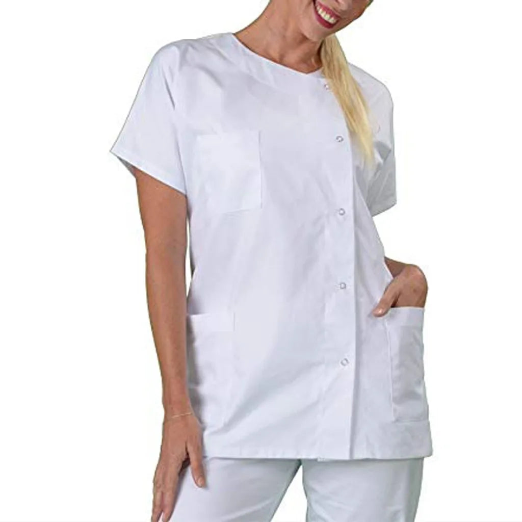Women's Nurse Scrub Top White Medical Clothing Uniform Scrubs Set Uniformes Clinicos Workwear Beautician Nursing Suits Oasis Select