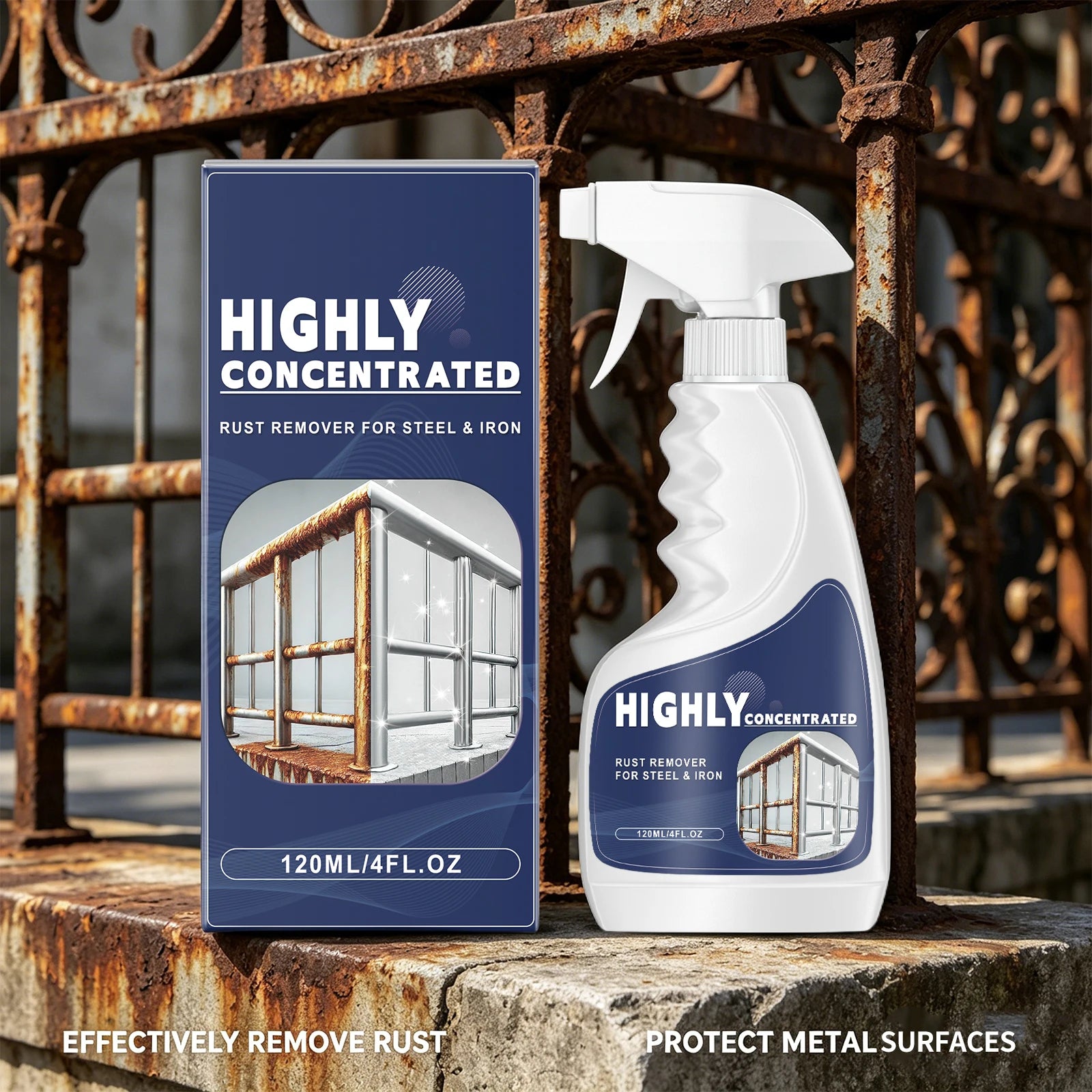 Highly Concentrated Rust Remover Spray Anti-Rust Cleaner for Steel & Iron Restores Shine Hardware and Steel Rust Cleaning Agent Oasis Select