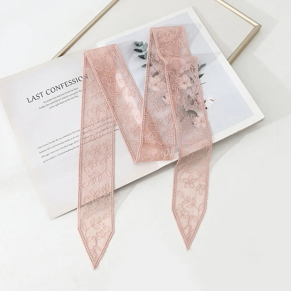 Ins Elegant Thin Women Narrow Long Scarf Korean Version Embroidered Flower Ribbon Waistband 140cm Y2k Female Headscarf Summer Oasis Select