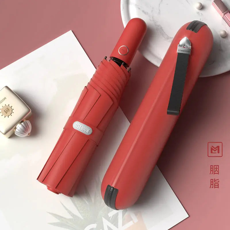 Upf50+ Automatic Sun Umbrella UV Protection Compact Portable Folding Rain and Sun Umbrella Oasis Select Rouge