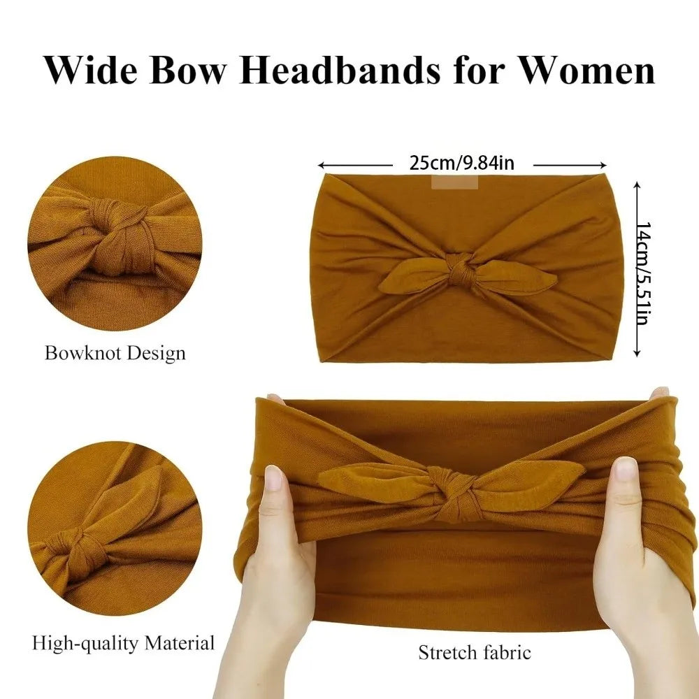Sweat-Wicking Elastic Bunny Ear Hairband Ultra Wide Bohemian Style Bowknot Headband Knotted Bunny Ears Non Slip Headwrap Workout Oasis Select