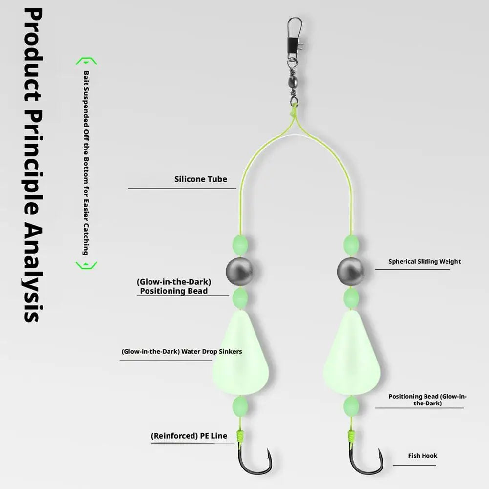 Double Hook Carp Hair Rigs – Glow Night Float, Ready Made