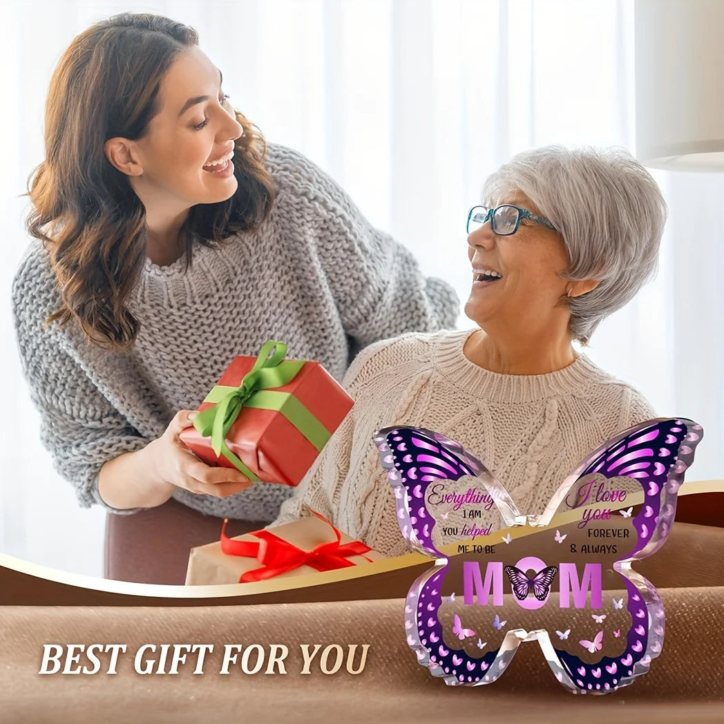 1pc Butterfly-shaped Acrylic Plaque Gift for Mom - Unique Birthday or Holiday Commemorative Gift for Home or Office Decor Oasis Select