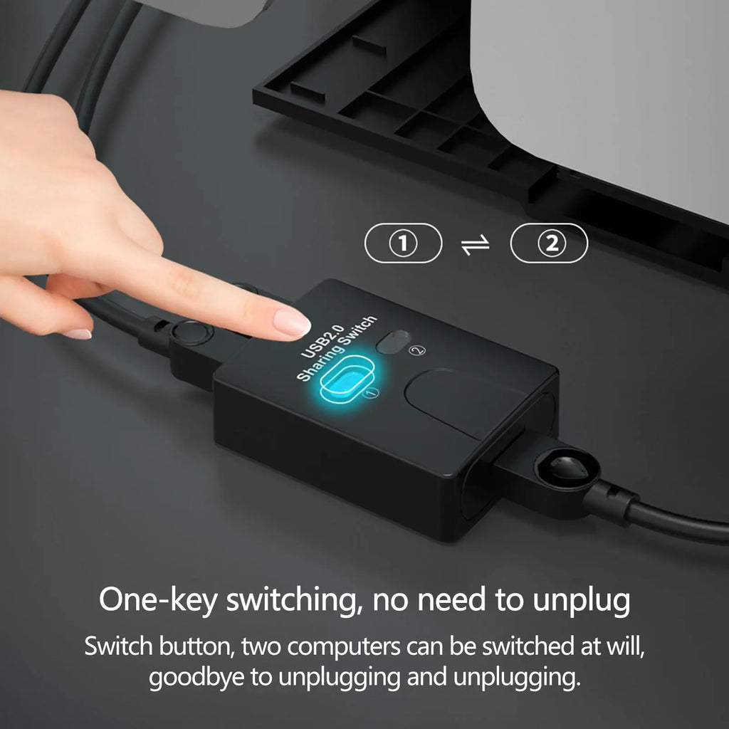 USBSwitch 2 Port Manual USB HUB Two Computers Share U Disk Printer Devices Two In One Out USB2.0 Sharer With Cable Oasis Select