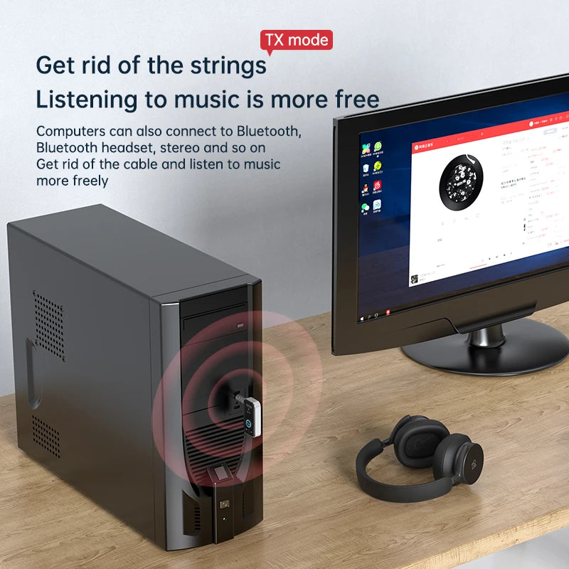 2 IN 1 Bluetooth 5.4 Audio Transmitter Receiver 3.5MM AUX HiFi Stereo Wireless Adapter With Mic For TV PC Car Airplane Speaker Oasis Select