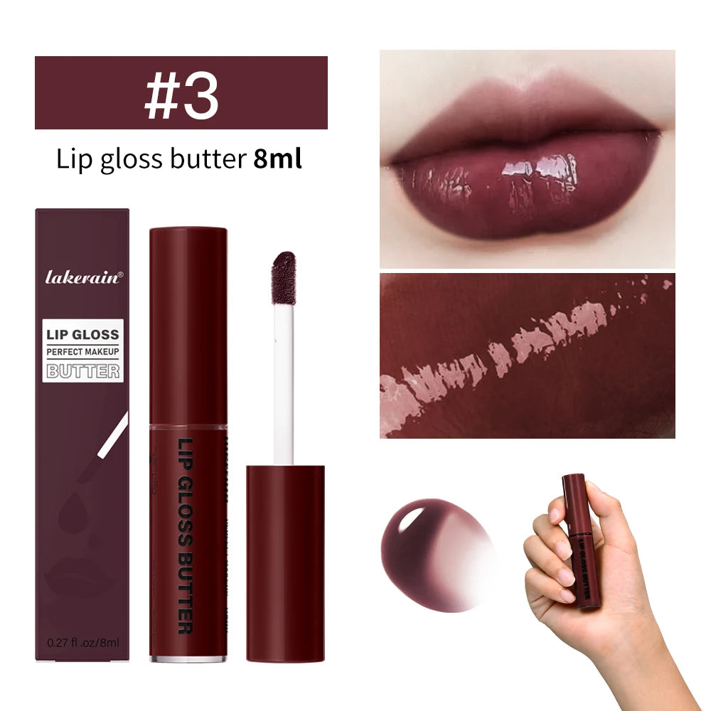 8ml Butter Non-stick Cup Gloss Lip Gloss Moisturizing Mirror Lip Gloss Lasting Color Lip glaze Dye Lip Liquid Makeup For Women Oasis Select 3