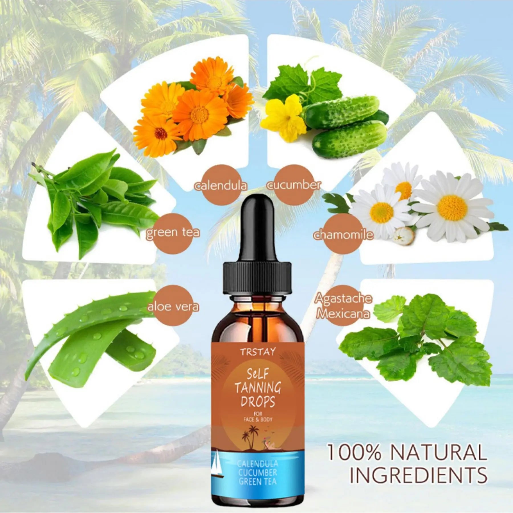 TRSTAY TANNING DROPS suitable for face and body cucumber green tea with calendula Oasis Select