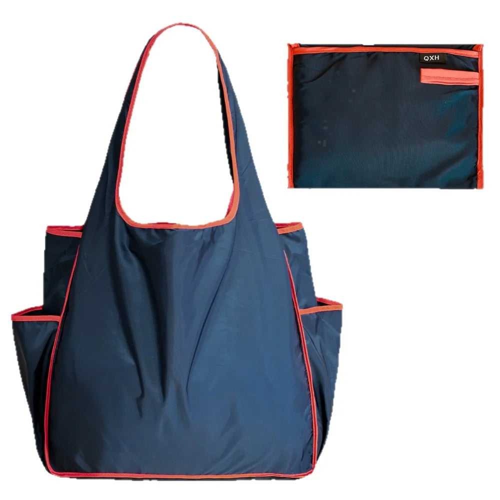 Thick Foldable Shopping Storage Bag Large Capacity Reusable Grocery Bags Eco Friendly Supermarket Waterproof Shoulder Bag Oasis Select Navy