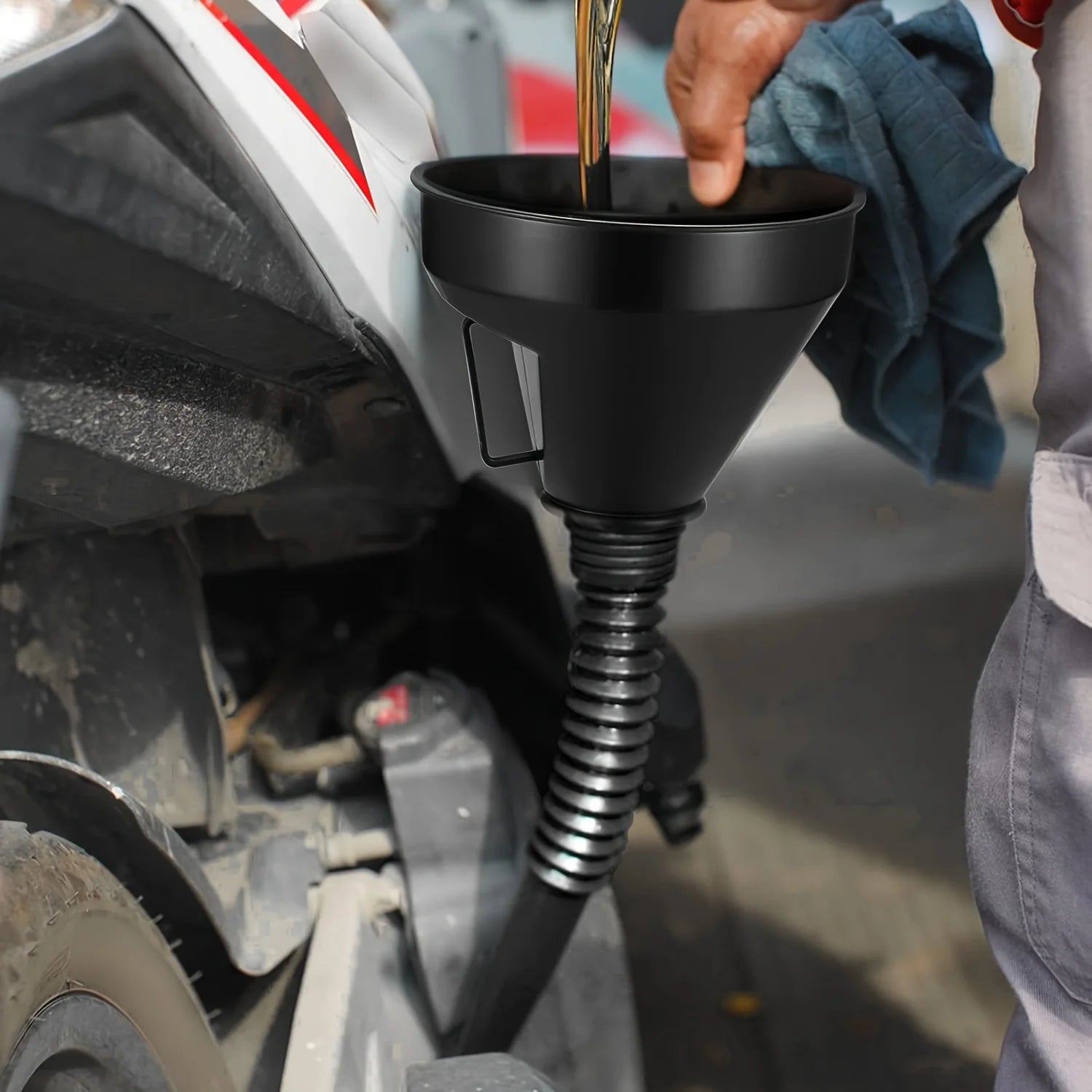 Funnel-3 piece car or motorcycle funnel set - plastic oil funnel right angled funnel - detachable nozzle and filter Oasis Select
