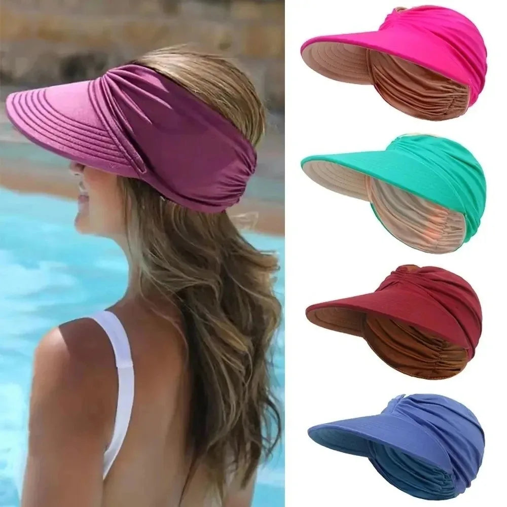 Empty Top Women Beach Sun Hat Wide Brim Double-Sided Sun-Protection Cap Flexible Anti-UV Outdoor Sports Hat Outdoor Sport Oasis Select