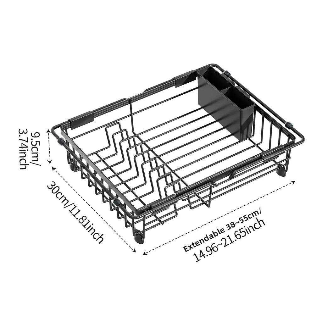 Retractable Sink Dish Drain Rack Kitchen Dish Plate Tableware Storage Basket Vegetable Basin Shelf Oasis Select black
