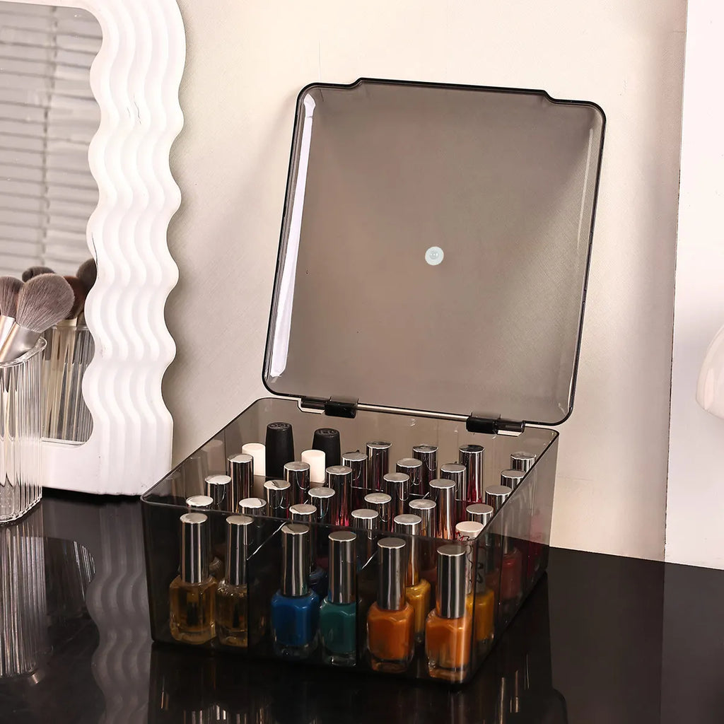 Transparent Nail Polish Storage Box-Flip Top Type, Suitable for Lipstick, Perfume, Essence, 9-Cell Large Capacity Jewelry Box Oasis Select