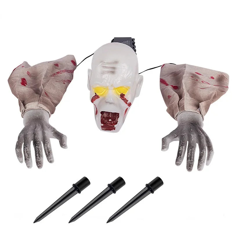 1PC Halloween Creepy Ghost Horror Ornament Glowing Skeleton Ground Plug Hands Set Warm Light Skeleton Decoration Street Lamp Oasis Select