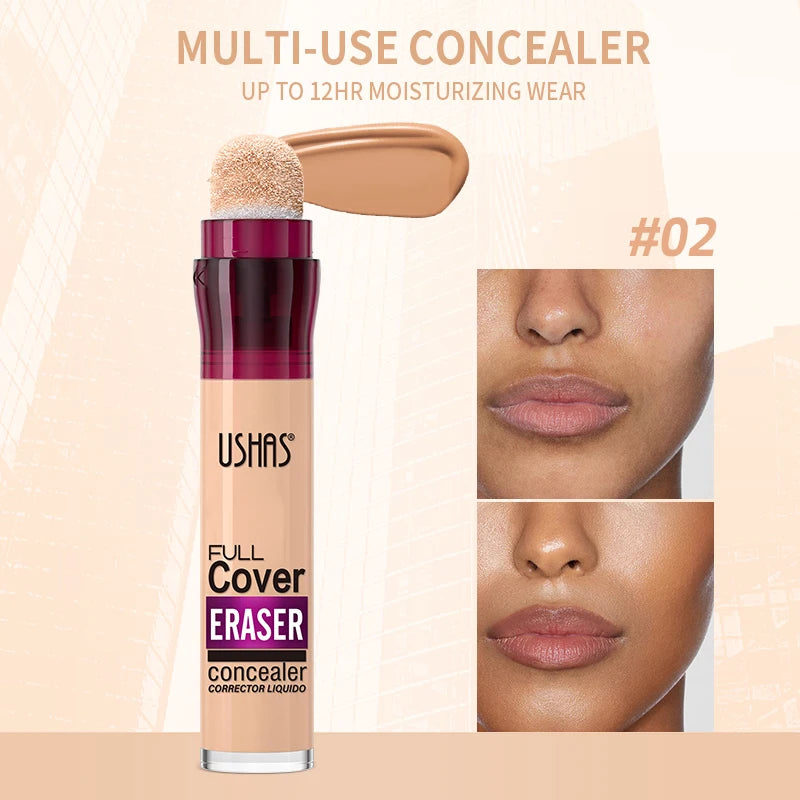 USHAS 12-Shade Liquid Concealer – Rotating Sponge, Long-Lasting
