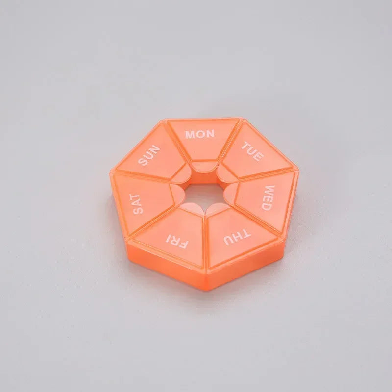 1/2/3Pcs A Week 7 Corners Pill Box Round 7 Boxes For One Week Small Pill Box Mini 7 Days Portable Points Medicine Jewelry Box Oasis Select 1pcs orange