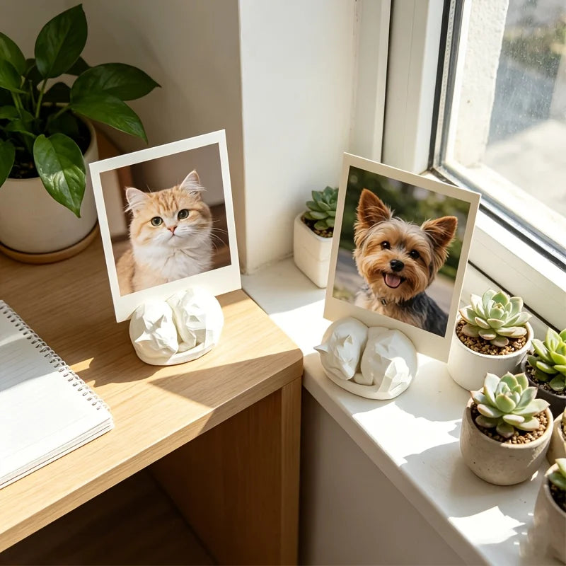 Mini Sleeping Cat Photo Stand 3D Printed Curled Kitten Photo Display Holder Cute Table Ornament Decor for Desk Window Sill Gifts Oasis Select
