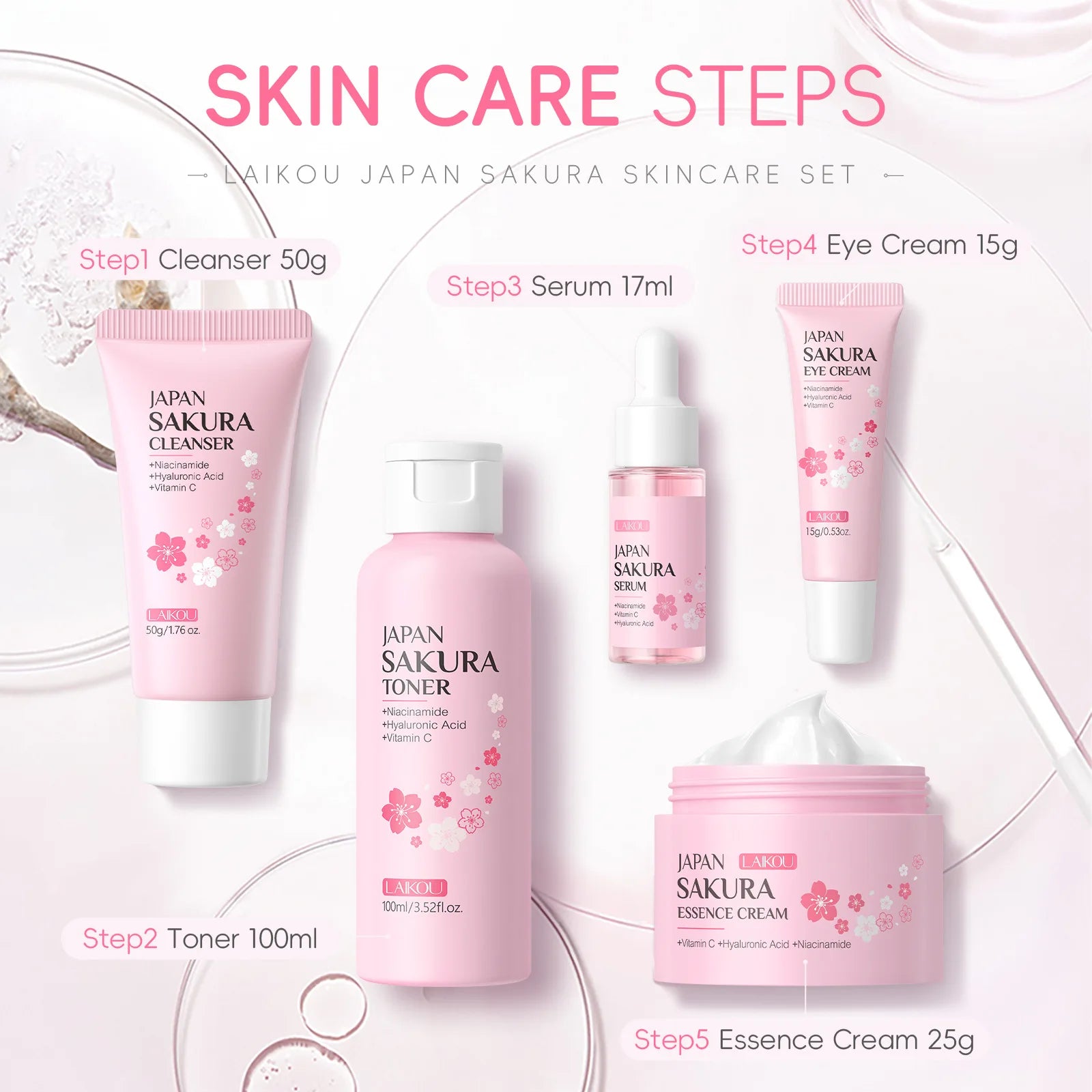 LAIKOU Sakura 5-Piece Skin Care Kit – Moisturizing Gift Set Skincare Gift Set Oasis Select