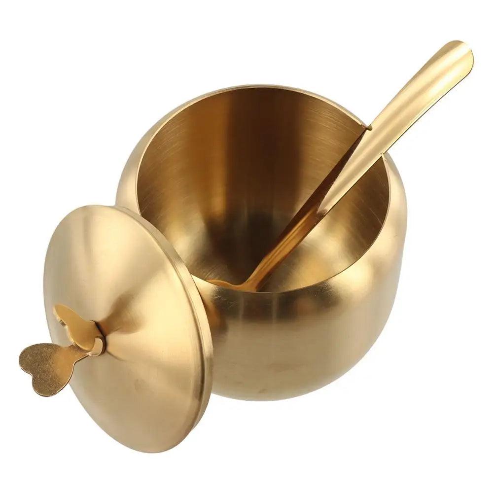 Stainless Steel Sugar Bowl with Lid & Spoon | Gold & Silver Sugar Bowl & Spice Jar Oasis Select