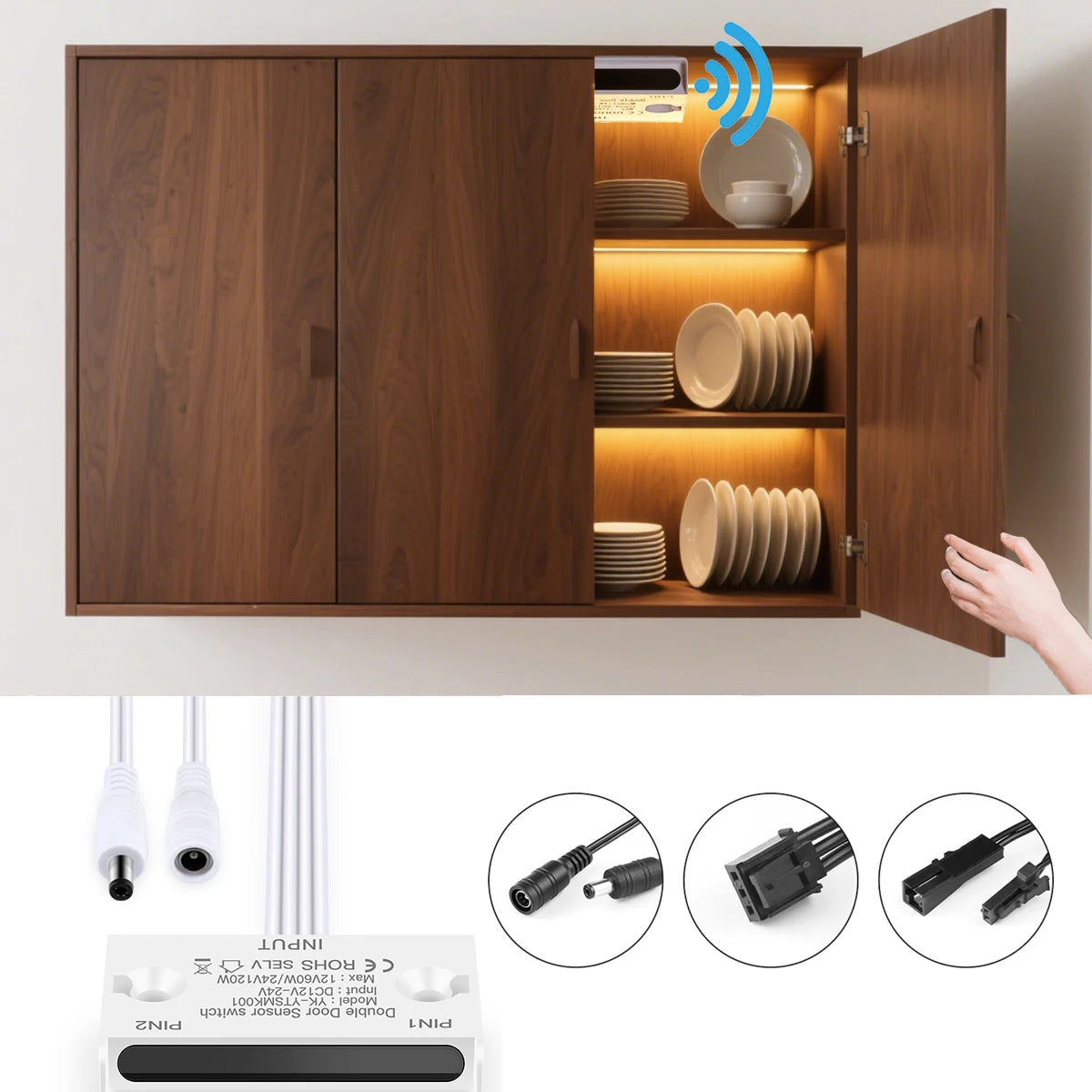 DC12-24V Door Sensor Switch LED Under Cabinet Lights Wardrobe Cupboard Sensor Lights IR Proximity Double Induction Switches Oasis Select
