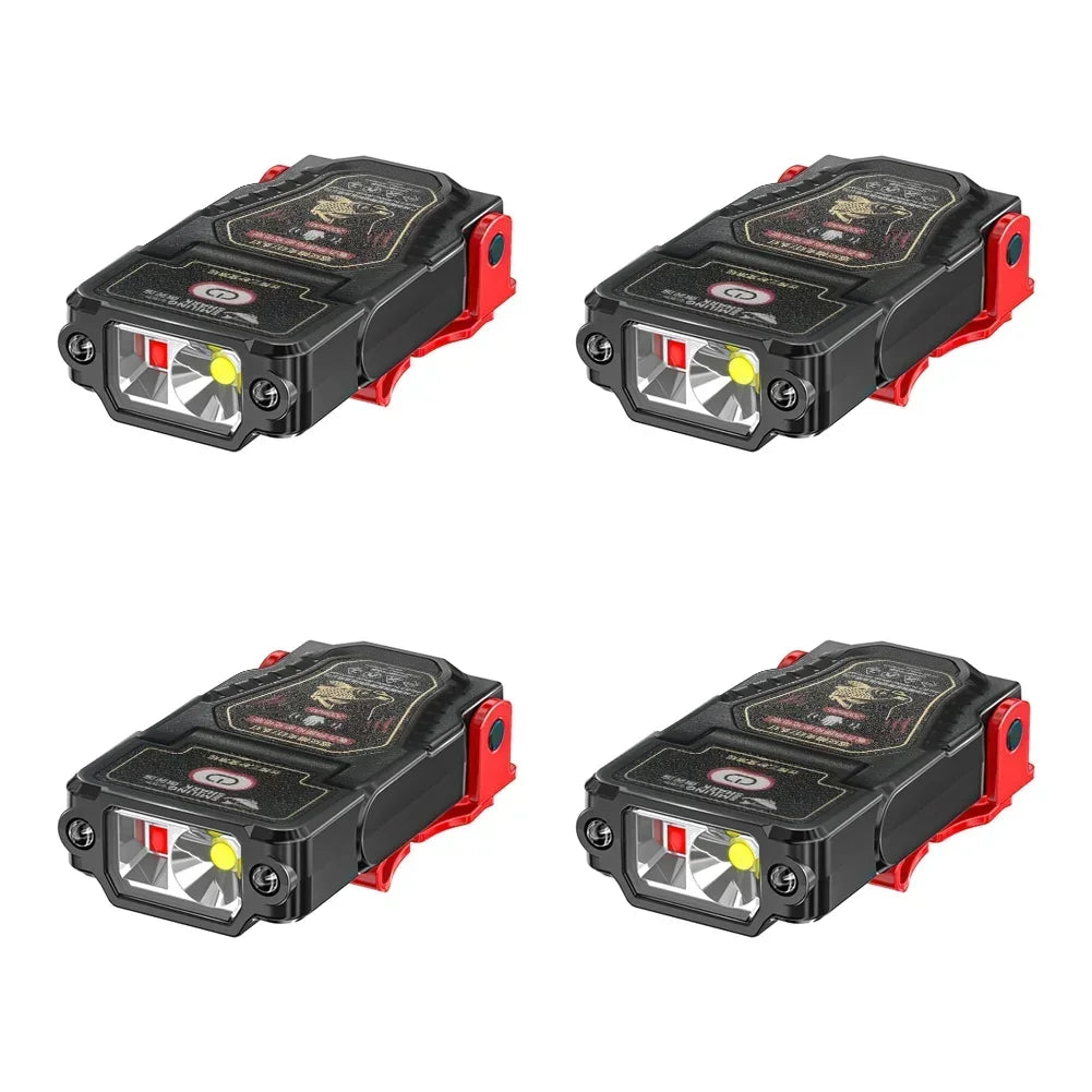 1-10PCS Mini Sensor LED Headlamp Hat Cap Clip Lights Rechargeable Head Torch Waterproof Headlight Flashlight for Camping Fishing Oasis Select XHK12 4pcs
