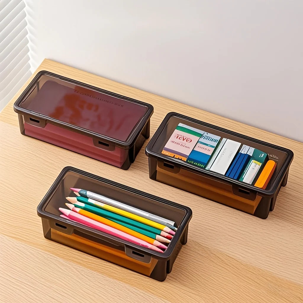 Black Transparent Plastic Storage Box with Lid for Pens, Pencils, Markers, School Supplies & Office Organization, Desk Organizer Oasis Select