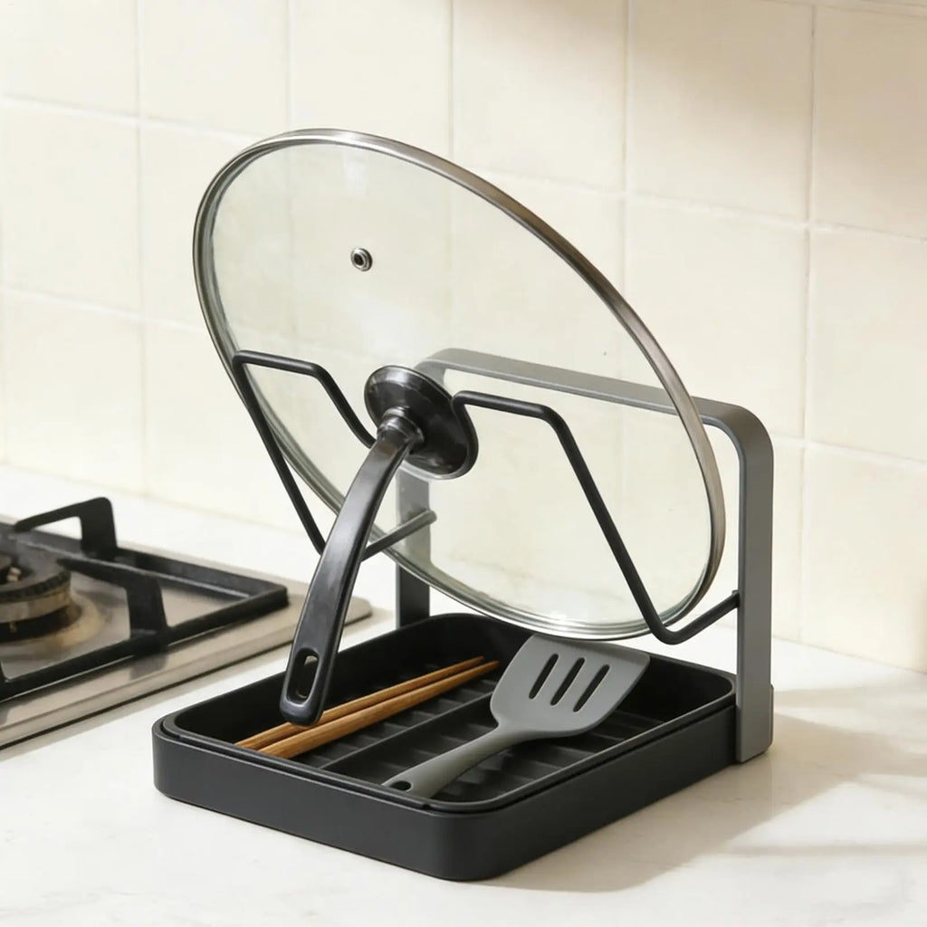 Pot Lid Organizer Anti-Slip Kitchen Storage Stand Kitchen Lid Rack for Pot Pan for Ladle Spatula Spoon Plate Dish Cabinet Oasis Select