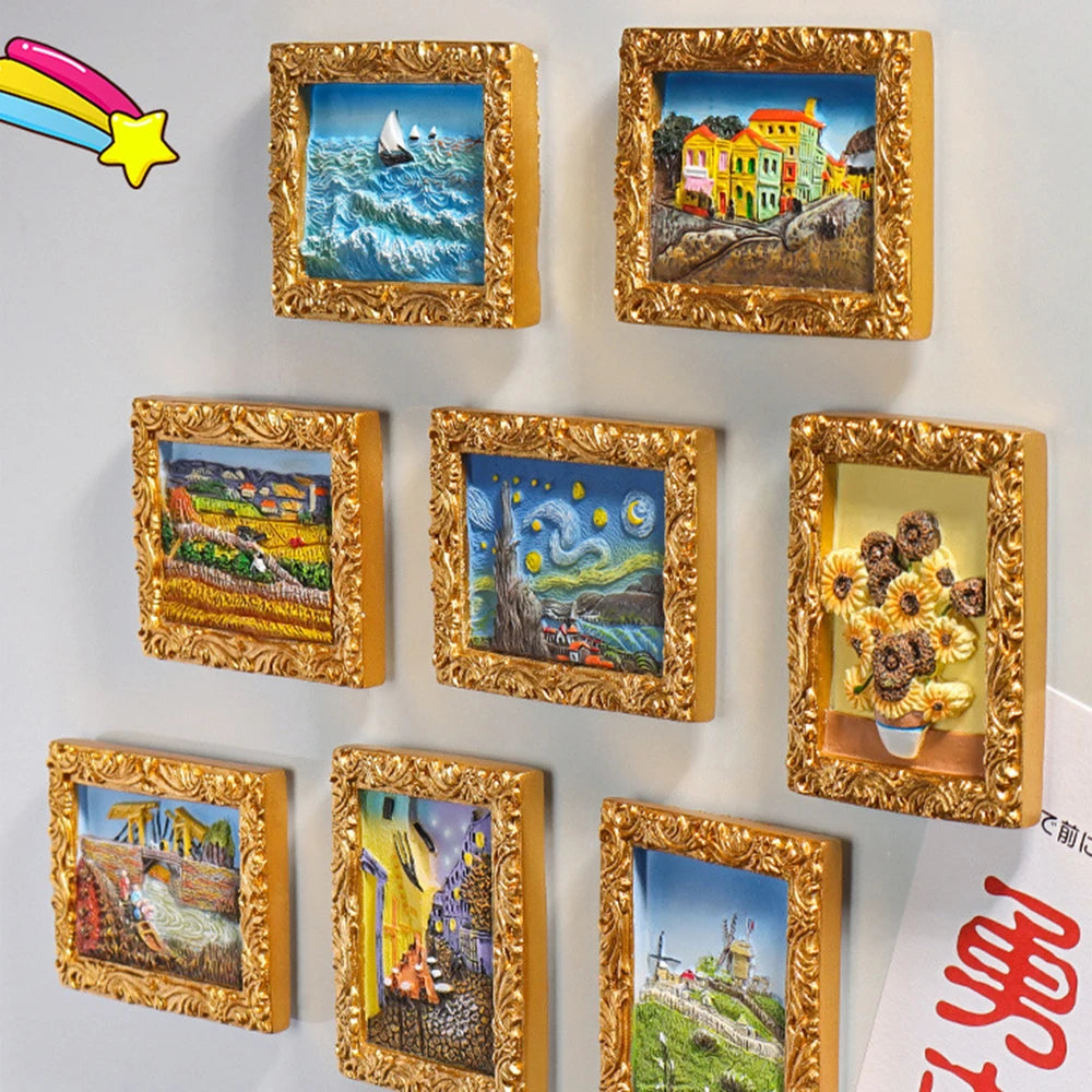 World famous painting Van Gogh painting Picture frame 3d fridge magnets starry sky sunflower siesta refrigerator stickers gifts Oasis Select