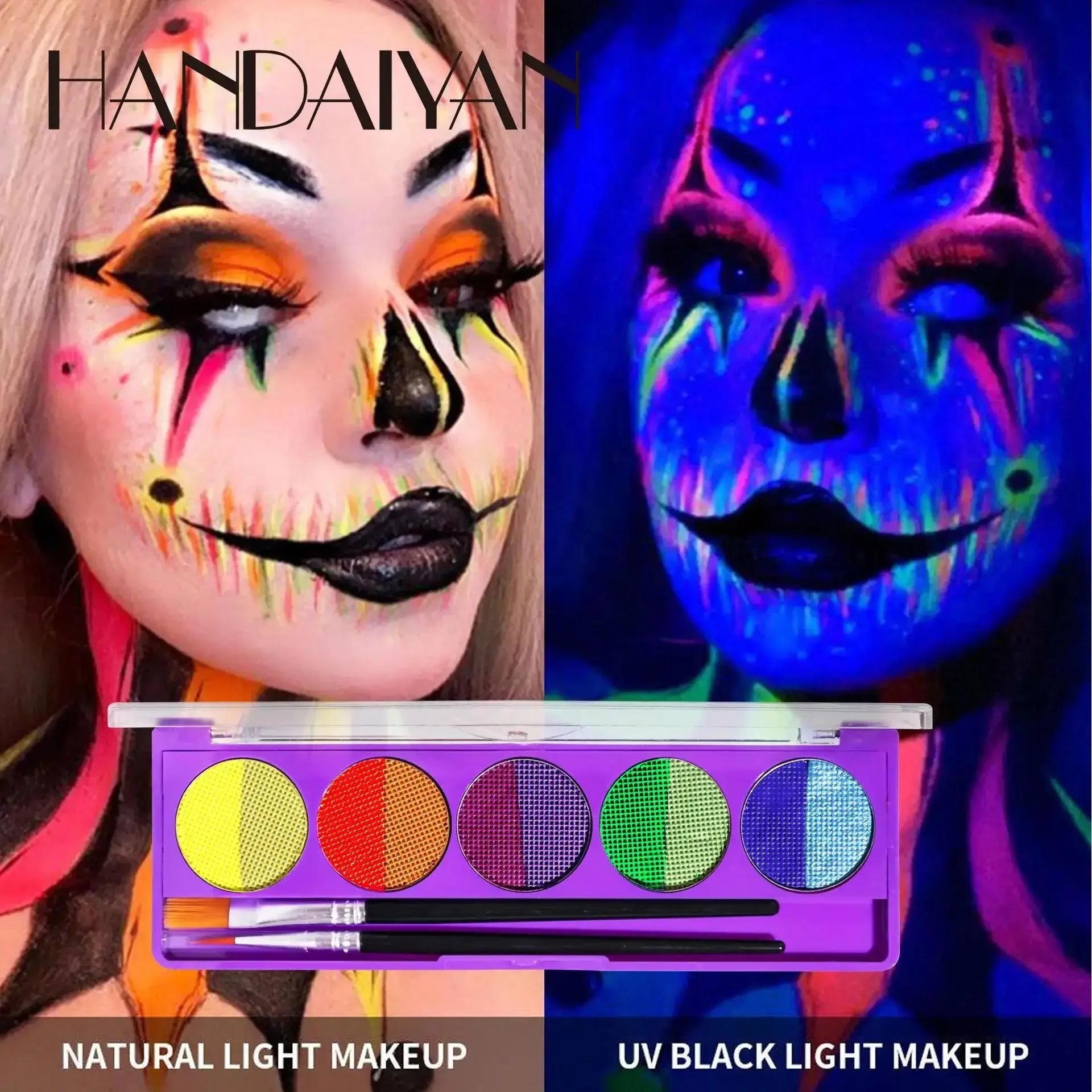 UV Glow Face & Body Paint Palette – High Pigment Water-Based