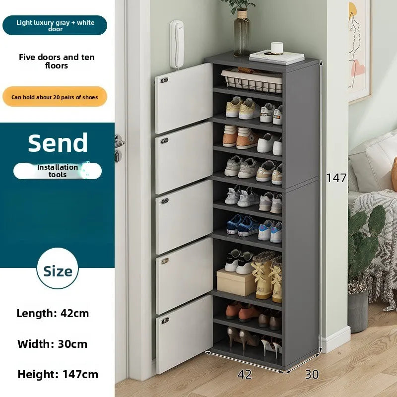 Shoe rack narrow vertical dustproof large capacity storage locker small apartment multi-layer shoe cabinet Oasis Select Dark Grey-147CM