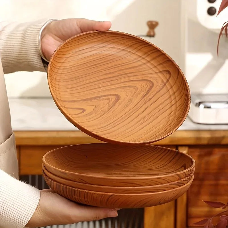 1pcs Japanese Style Tea Tray PP Plastic Rectangular Wood Grain Serving Tray for Home Hotel Restaurant Multipurpose Cup Plate Oasis Select