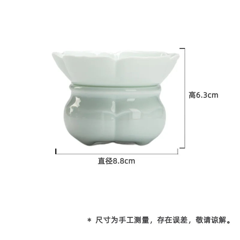 Ceramic Tea Strainer Kung Fu Tea Residue Filter Tea Jade Clay White Porcelain Tea Accessories Oasis Select Set - Shadow Green