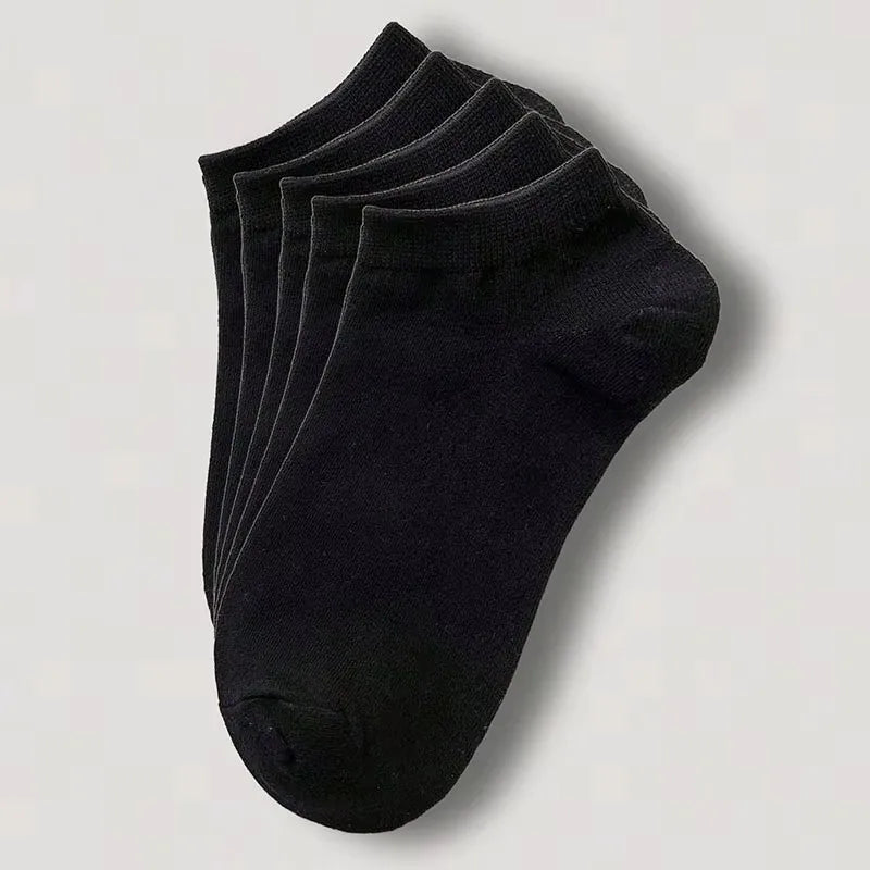 1-20pairs Wholesale Unisex Socks, Breathable Sports Socks, Solid Color Boat Socks, Comfortable Cotton Ankle Socks, White Oasis Select 5pairs black