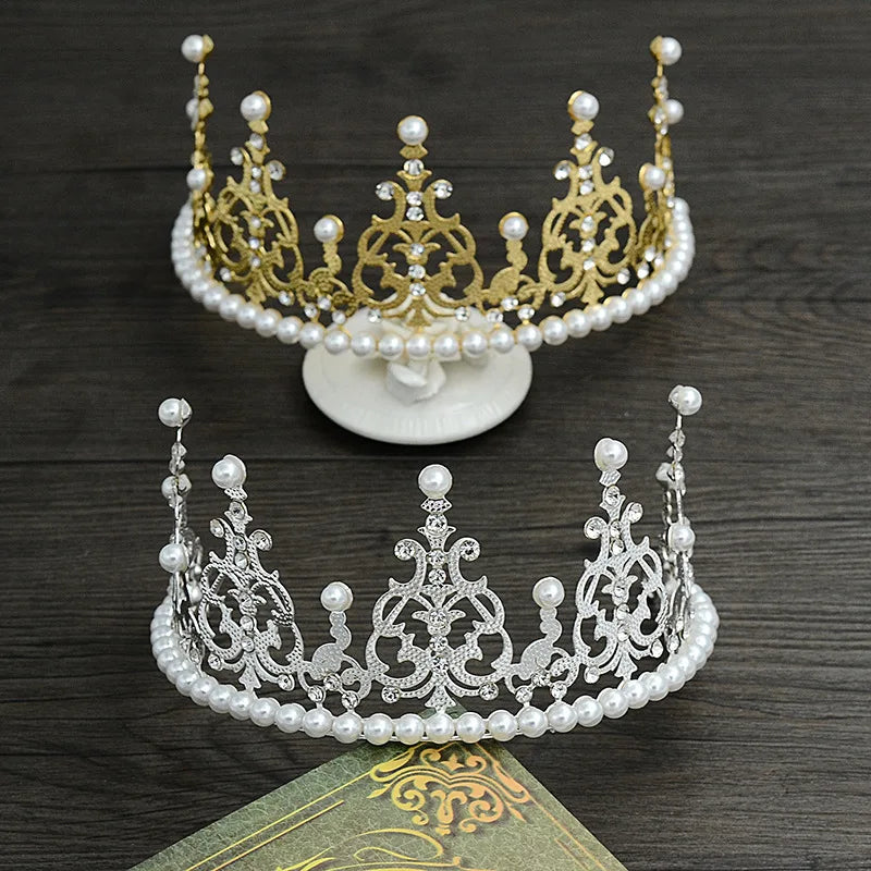 1Pc Pearl Crown Half Crown Cake Decoration Crown Flower Ornaments Children's Hair Ornaments Korean Iron Sheet Pearl Crown Oasis Select