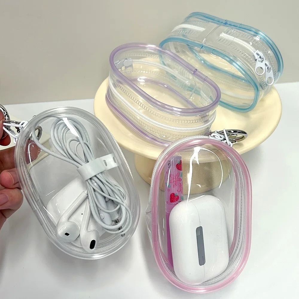 Portable Mini Clear Zipper Storage Bag Keychain Cartoon Doll Children Toy Mystery Box Organizer For Earphones Chargers Gift Bag Oasis Select