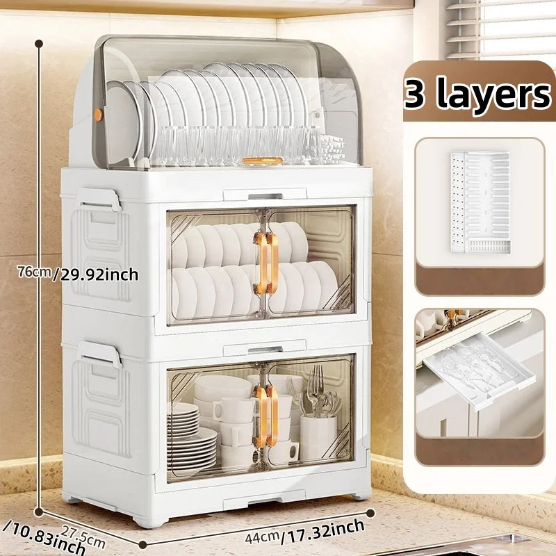 Multi-Tier Foldable Bowl Rack, Large Capacity,Kitchen Dish Drying Rack for Bowls/Cups/Dishes, Collapsible Multi-Combos Storage Oasis Select White Combo 3-tier