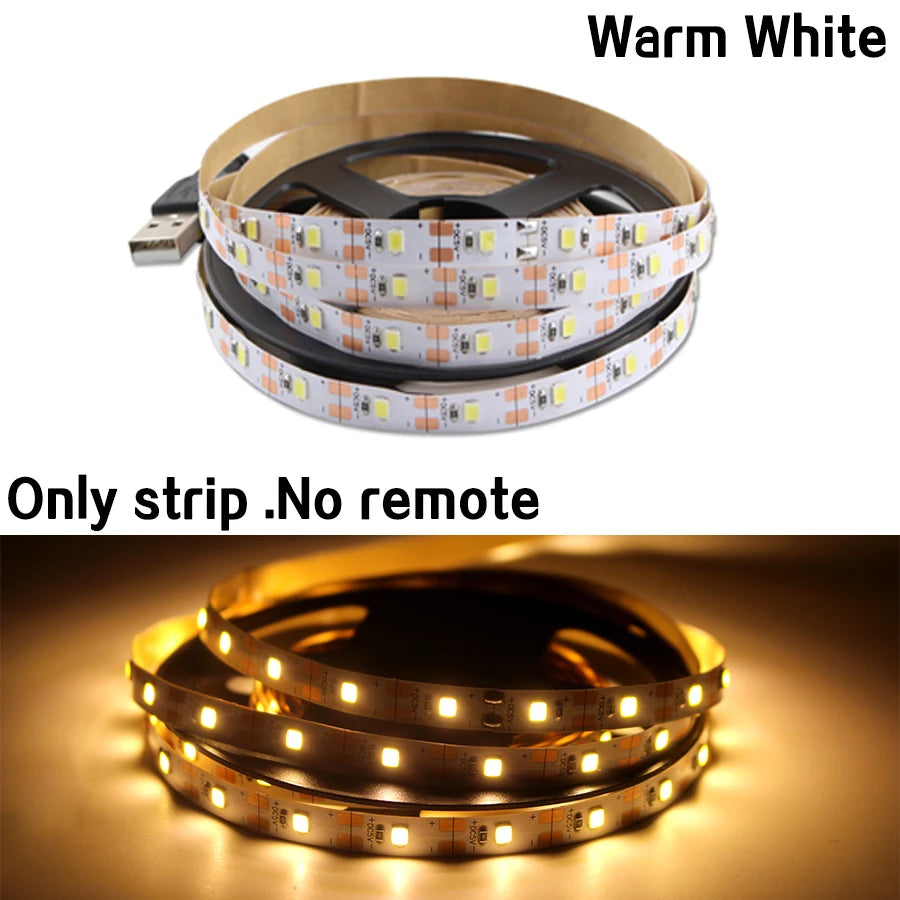 DC5V USB LED Strip Light RGB 2835 Flexible Lamp USB Cable 3 Key Control 5V 0.5M 1M 2M 3M 4M 5M Desk Screen TVBackground Lighting Oasis Select USB Line Warm White 5m