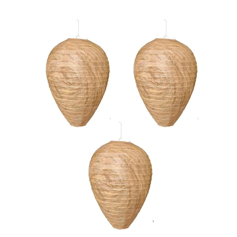 3Pcs Wasp Nest Decoy Outdoor Hanging Faux Hornets Paper Lantern Insect Deterrents Non-Toxic Fake Nest for Garden Patio Outdoor Oasis Select YELLOW