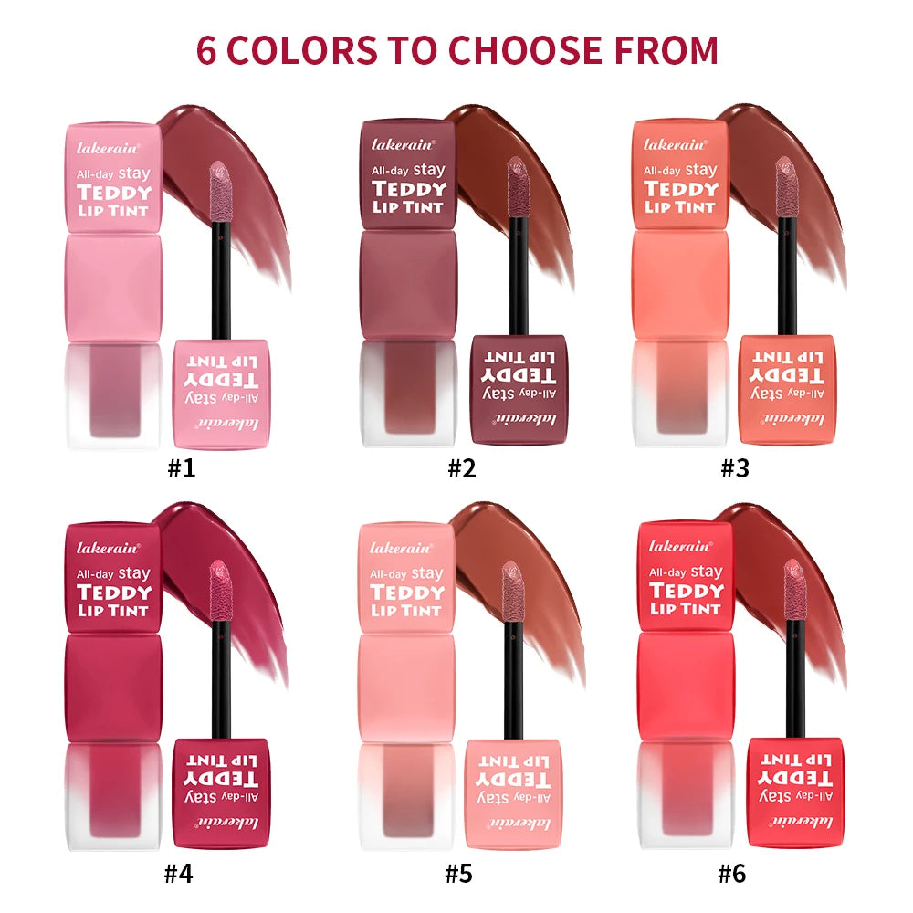Teddy Tint Lip Stain – 12H Matte Waterproof Lip Gloss 6 Shades Matte Lip Stain Oasis Select