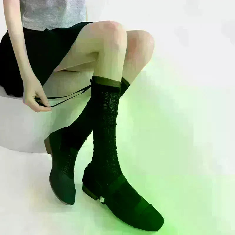 Summer Calf Length Ballet Socks For Women Lightweight Mesh With Bow Lace Cool Slouch Socks For Outdoor Or Indoor Oasis Select