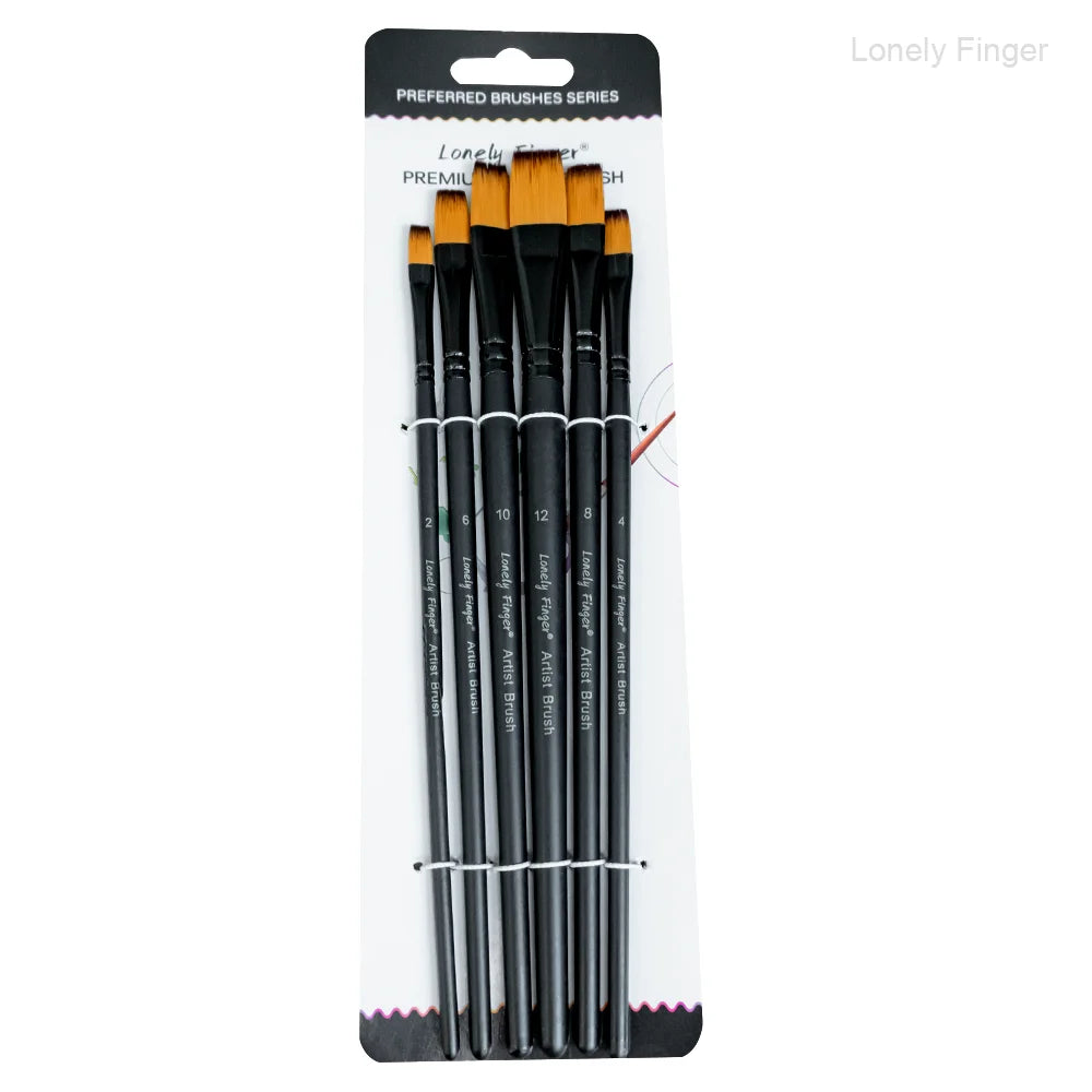 6pcs Paint Brushes Set for Acrylic Painting,Watercolor,Oil，Inks，Gouache，Crafts, Brush Tip Flat，Round, Angle，Filbert,Paint Oasis Select 6pcs Black Flat