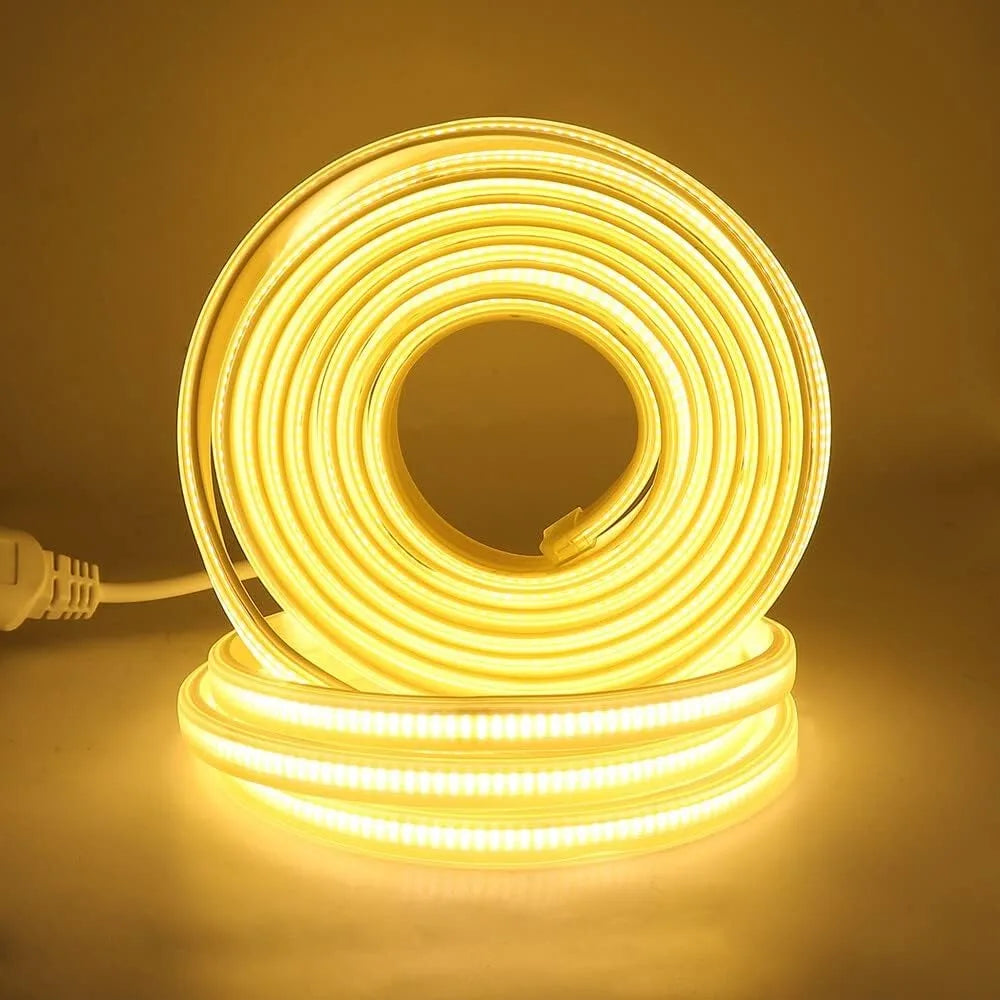 Waterproof COB LED Lights Strip 220V COB Light LED Room Decoration EU Plug 288 LEDS For Room Kitchen Outdoor Garden lighting LED Oasis Select Warm White With ON-OFF Switch 3m