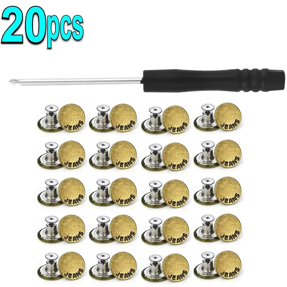 10/20Pcs Metal Jeans Buttons 17mm Replacement Screw Button Repair Kit Nailless Removable Jean Buckles Clothing Pants Pins Oasis Select 20pcs A
