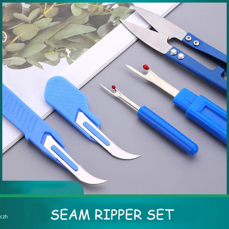 5Pcs Blue Sewing Ripper Kit with Thread Ripper Seam Ripper and Scissors for Removing Stitches Oasis Select
