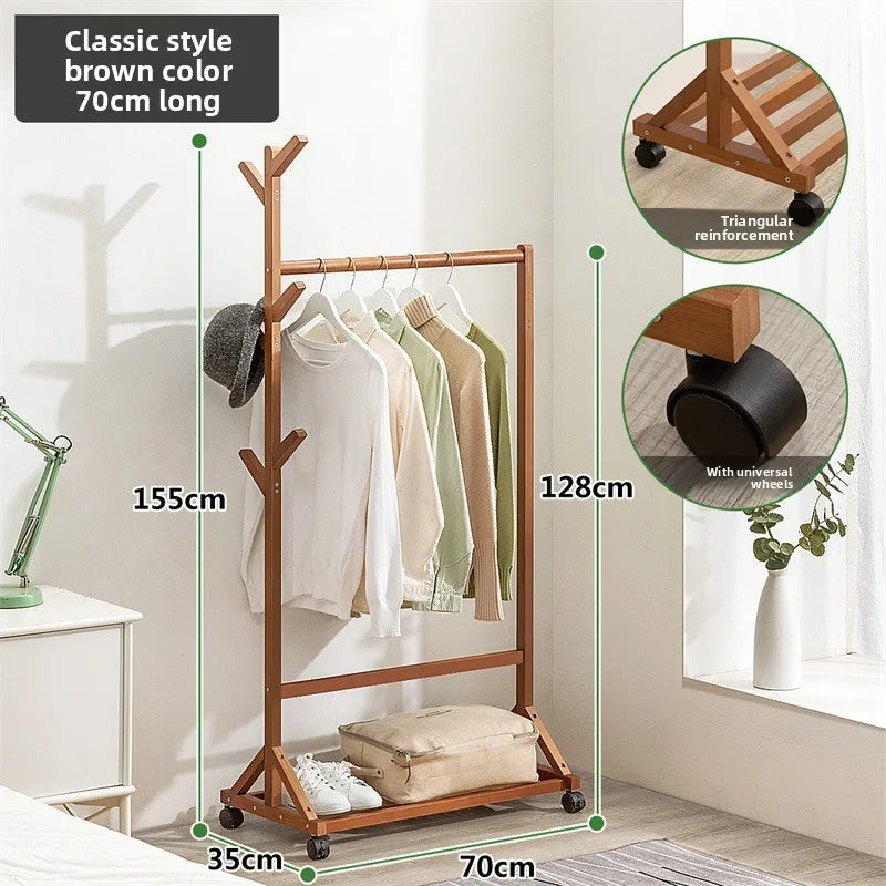 Simple coat rack Hanging hanger Floor to ceiling Living room Bedroom hanger Children's creative solid wooden clothes rack Oasis Select JD brown 70