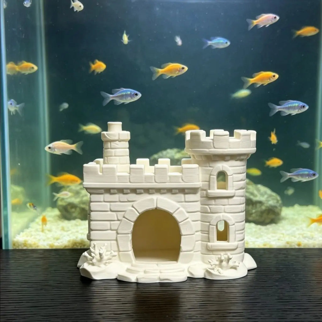 3D Printed Castle Aquarium Ornaments Multi-Opening Fish & Shrimp Hideout, Fairy Tale Themed Decor for Freshwater Saltwater Tanks Oasis Select