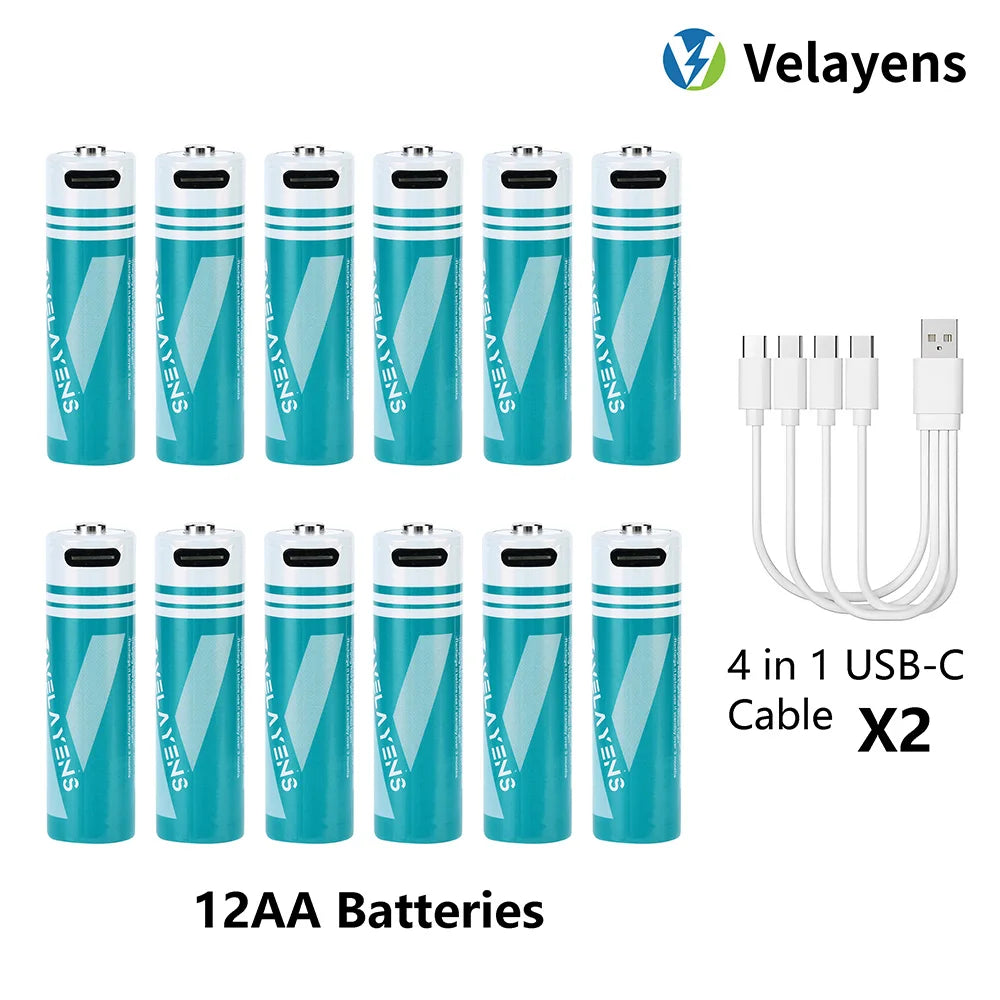 1.5V USB Rechargable Lithium Battery AA 2200mAh Actual Capacity Fast Charging 2000+ Charge Cycles Long-Lasting Power Oasis Select 12 pcs batteries