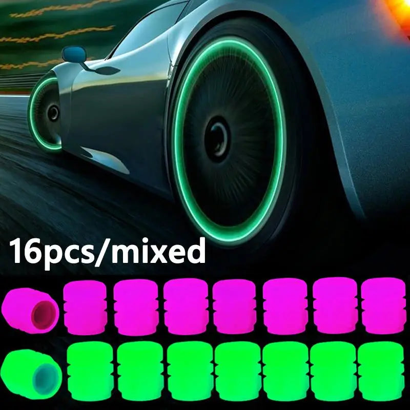4/8/16/24pcs Tire Valve Caps Motorcycle Bike Wheel Nozzle Dustproof Tyre Valve Stem Fluorescent Night Glowing Car Accessories Oasis Select 16pcs (mixed) 2
