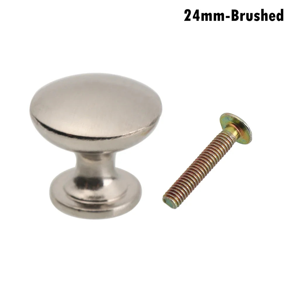 Round Alloy Cabinet Handles Knobs Kitchen Cupboard Door Wardrobe Pulls Drawer Furniture Hardware Fittings Oasis Select 1PC 24mm-Brushed